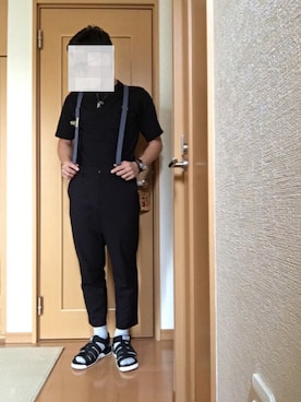 「GU（ジーユー）のアイテム（スラックス、ブラック系）」を使った、ma$aさん（メンズ・175cm）の夏コーディネート
