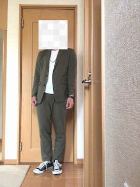 「NANO universe（ナノユニバース）のダメリーノ　２Ｂサッカージャケット（テーラードジャケット、グリーン系）」を使った、ma$aさん（メンズ・175cm）の春コーディネート
