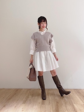 「MAJESTIC LEGON（マジェスティックレゴン）のアイテム（チュニック）」を使った、マジェスティックレゴンエスパル仙台店スタッフさん（レディース・157cm）の秋コーディネート