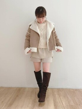 「ラテコーデ」｜「アイテム（ジャケット/アウター）」を使った、マジェスティックレゴンエスパル仙台店スタッフさん（レディース・157cm）の冬コーディネート