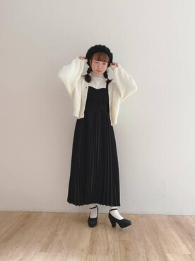 「白黒」｜「アイテム（ハンチング/ベレー帽）」を使った、マジェスティックレゴンエスパル仙台店スタッフさん（レディース・157cm）の冬コーディネート
