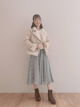 「ファー」｜「アイテム（ライダースジャケット）」を使った、マジェスティックレゴンエスパル仙台店スタッフさん（レディース・157cm）の冬コーディネート