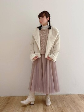 「ヘアアレンジ」｜「アイテム（ライダースジャケット）」を使った、マジェスティックレゴンエスパル仙台店スタッフさん（レディース・157cm）の冬コーディネート