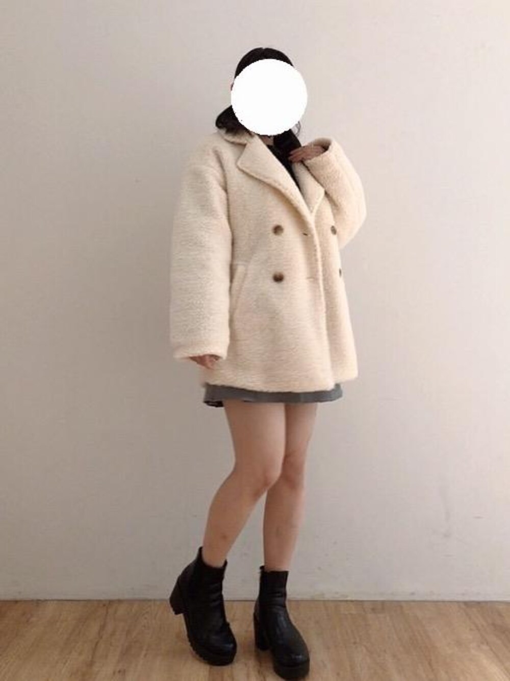 「コート、ボア、仙台、MAJESTIC LEGON、低身長、マジェスティックレゴン、モテ、エスパル仙台、あざとかわいい、カワイイ」｜「MAJESTIC LEGONのサイドゴアボリュームブーツ（ブーツ、ブラック系）」を使った、マジェスティックレゴンエスパル仙台店スタッフさん（レディース・152cm）の冬コーディネートの1枚目の写真