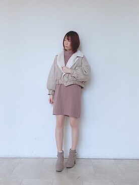 「仙台」｜「アイテム（ライダースジャケット）」を使った、マジェスティックレゴンエスパル仙台店スタッフさん（レディース・158cm）の冬コーディネート