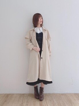 「仙台」｜「アイテム（トレンチコート）」を使った、マジェスティックレゴンエスパル仙台店スタッフさん（レディース・158cm）の冬コーディネート