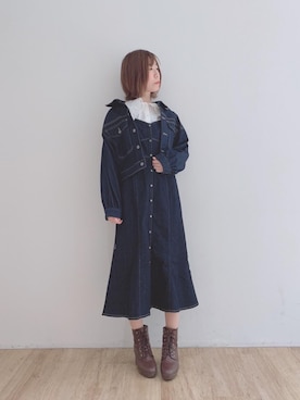 「仙台」｜「アイテム（デニムジャケット）」を使った、マジェスティックレゴンエスパル仙台店スタッフさん（レディース・158cm）の冬コーディネート