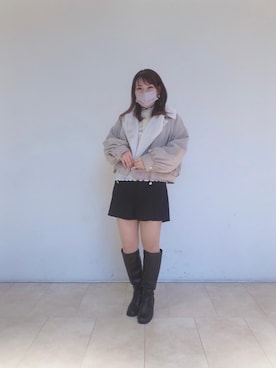 「MAJESTIC LEGON（マジェスティックレゴン）のアイテム（ライダースジャケット）」を使った、マジェスティックレゴンエスパル仙台店スタッフさん（レディース・152cm）の冬コーディネート