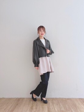 「MAJESTIC LEGON（マジェスティックレゴン）のアイテム（ライダースジャケット）」を使った、マジェスティックレゴンエスパル仙台店スタッフさん（レディース・160cm）の春コーディネート