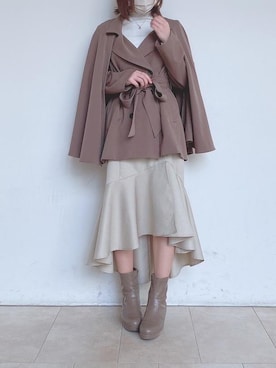「仙台」｜「アイテム（トレンチコート）」を使った、マジェスティックレゴンエスパル仙台店スタッフさん（レディース・158cm）の冬コーディネート