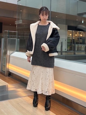 「仙台」｜「アイテム（ブルゾン）」を使った、マジェスティックレゴンエスパル仙台店スタッフさん（レディース・158cm）の冬コーディネート