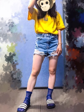 「oversize」｜「アイテム（ビーチサンダル）」を使った、Sheenaさん（レディース・152cm）の夏コーディネート