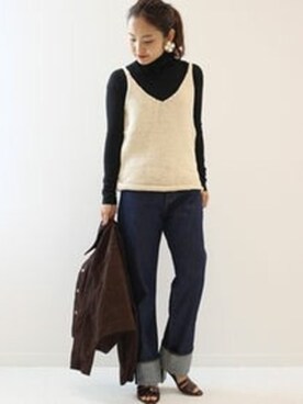 「abc-LULU（エービーシールル）のabc コーデュロイジャンパー◆（Blouson、ブラウン系）」を使った、RISAさん（レディース・161cm）の秋コーディネート