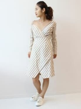 「EDIT. FOR LULU（エディットフォールル）の【OSKAR】 ストライプワンピース◆（One piece dress、イエロー系）」を使った、RISAさん（レディース・161cm）の秋コーディネート