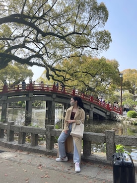 「ストレートデニム」｜「アイテム（トレンチコート）」を使った、nariさん（レディース・155cm）の春コーディネート