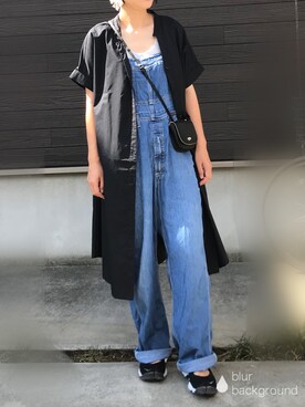 「usedのアイテム（サロペット/オーバーオール、ブルー系）」を使った、おメルさん（レディース）の夏コーディネート