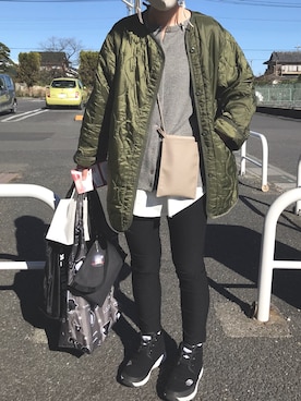 「FREAK'S STORE（フリークスストア）のアイテム（ノーカラーコート、グリーン系）」を使った、おメルさん（レディース）の秋コーディネート