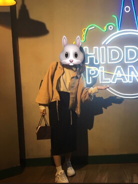 「GU（ジーユー）のアイテム（Skirt、ブラック系）」を使った、Fayeさん（レディース）の秋コーディネート