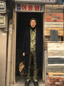 「アイテム（ダウンジャケット/コート、ブルー系）」を使った、kukaさん（メンズ・175cm）の冬コーディネート