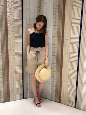 「カンカン帽」｜「アイテム（サンダル）」を使った、mizuki さん（レディース・162cm）の夏コーディネート