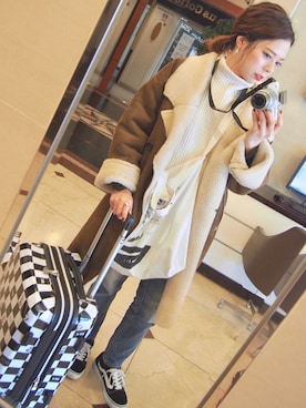 「韓国旅行」｜「アイテム（ジャケット/アウター）」を使った、raraさん（レディース・157cm）の冬コーディネート