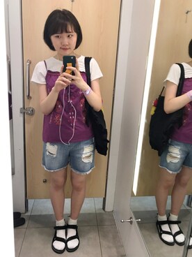 「アイテム（腕時計、パープル系）」を使った、0716theyukiさん（レディース・166cm）の夏コーディネート