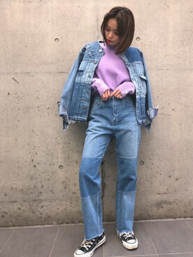「CONVERSE TOKYO（コンバーストウキョウ）のアイテム（デニムジャケット）」を使った、junna☻さん（レディース・150cm）の冬コーディネート