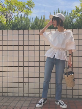 「CONVERSE TOKYO（コンバーストウキョウ）のアイテム（キャップ）」を使った、junna☻さん（レディース・150cm）の春コーディネート