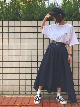 「CONVERSE TOKYO（コンバーストウキョウ）のアイテム（キャスケット）」を使った、junna☻さん（レディース・150cm）の夏コーディネート