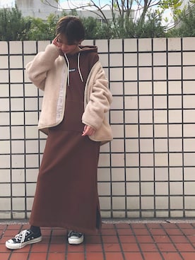 「CONVERSE TOKYO（コンバーストウキョウ）のアイテム（ノーカラージャケット）」を使った、junna☻さん（レディース・150cm）の冬コーディネート