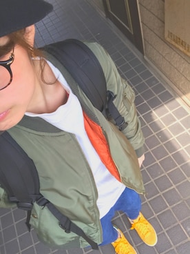 「AS KNOW AS PINKY（アズノゥアズピンキー）のアイテム（MA-1）」を使った、イルームさん（レディース・154cm）の春コーディネート