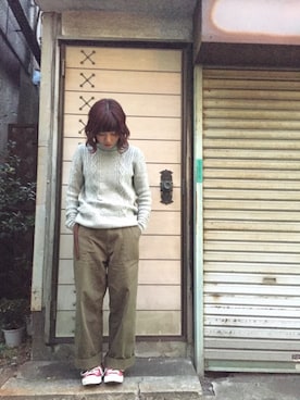 「アイテム（チノパンツ）」を使った、pさん（レディース・147cm）の冬コーディネート