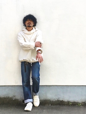 「アイテム（ミリタリージャケット、ホワイト系）」を使った、YUTA KABURAGI さん（メンズ・175cm）の春コーディネート
