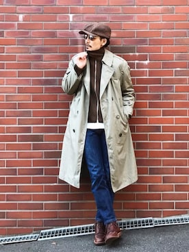 「ハンチング」｜「アイテム（トレンチコート）」を使った、YUTA KABURAGI さん（メンズ・175cm）の冬コーディネート