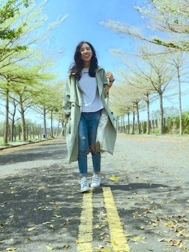 「韓妮 Hunnyのアイテム（ジャケット/アウター、グリーン系）」を使った、PingshanWuさん（レディース）の春コーディネート