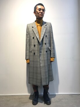 「JOHN LAWRENCE SULLIVAN（ジョンローレンスサリバン）のアイテム（チェスターコート）」を使った、一政さん（メンズ・170cm）の夏コーディネート