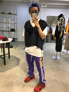 「doublet（ダブレット）のアイテム（ニット/セーター）」を使った、一政さん（メンズ・170cm）の夏コーディネート