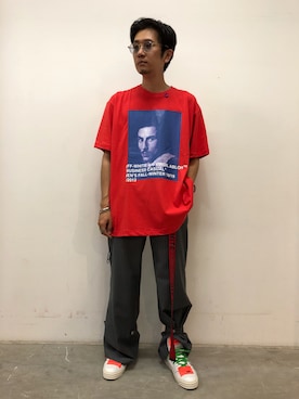 「off white（オフホワイト）のアイテム（トップス）」を使った、一政さん（メンズ・170cm）の夏コーディネート