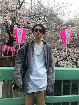 「DRESSEDUNDRESSED（ドレスドアンドレスド）のアイテム（スウェット）」を使った、一政さん（メンズ・170cm）の春コーディネート