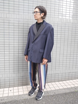 「WE11DONE（ウェルダン）のアイテム（テーラードジャケット）」を使った、一政さん（メンズ・170cm）の夏コーディネート