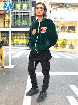 「RICK OWENS」｜「アイテム（ブルゾン）」を使った、一政さん（メンズ・170cm）の秋コーディネート