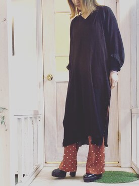 「MAISON DE REEFUR（メゾンドリーファー）のアイテム（その他パンツ）」を使った、Noriko Nakagawaさん（レディース・155cm）の冬コーディネート