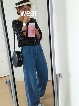 「花柄トップス」｜「アイテム（スリッポン）」を使った、yoppiy**さん（レディース・157cm）の夏コーディネート