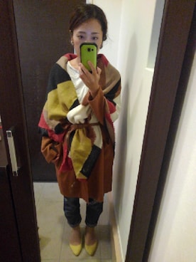「アイテム（ピアス（片耳用）、オレンジ系）」を使った、ハルカイさん（レディース・157cm）の秋コーディネート
