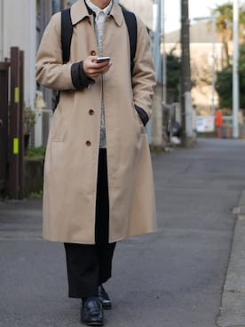 「ワイドスラックス」｜「アイテム（ステンカラーコート）」を使った、syo16さん（メンズ・167cm）の冬コーディネート
