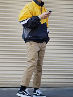 「MONKEY TIME（モンキータイム）のアイテム（ナイロンジャケット）」を使った、syo16さん（メンズ・167cm）の春コーディネート
