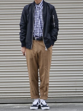 「tk.TAKEO KIKUCHI（ティーケータケオキクチ）のアイテム（MA-1）」を使った、syo16さん（メンズ・167cm）の春コーディネート