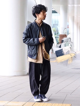 「TrAnsference - T/f （トランスファレンス）のアイテム（MA-1）」を使った、syo16さん（メンズ・167cm）の秋コーディネート