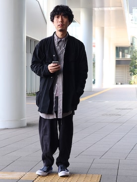 「TrAnsference - T/f （トランスファレンス）のアイテム（ノーカラージャケット）」を使った、syo16さん（メンズ・167cm）の秋コーディネート