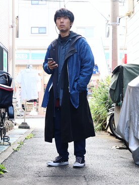 「TrAnsference - T/f （トランスファレンス）のアイテム（チェスターコート）」を使った、syo16さん（メンズ・167cm）の秋コーディネート